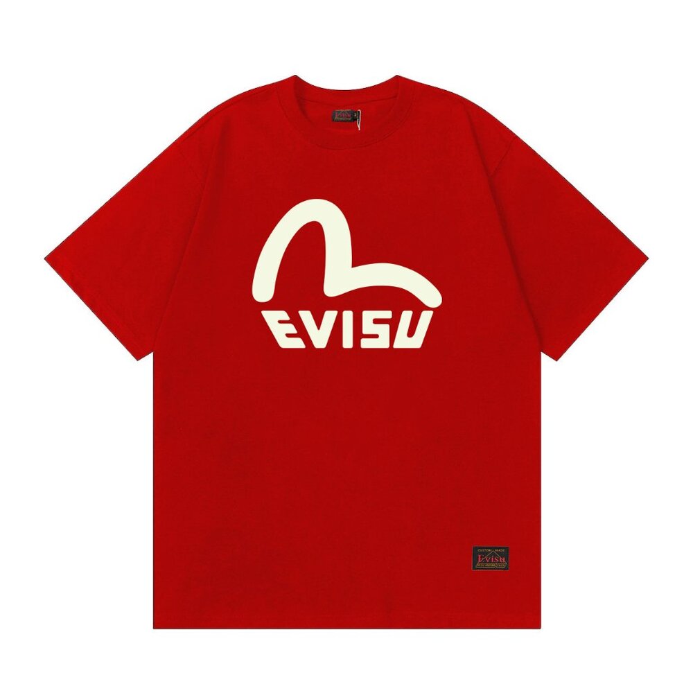 Evisu New Seagull Letter Print Short-Sleeve Casual Loose T-Shirt for Couples